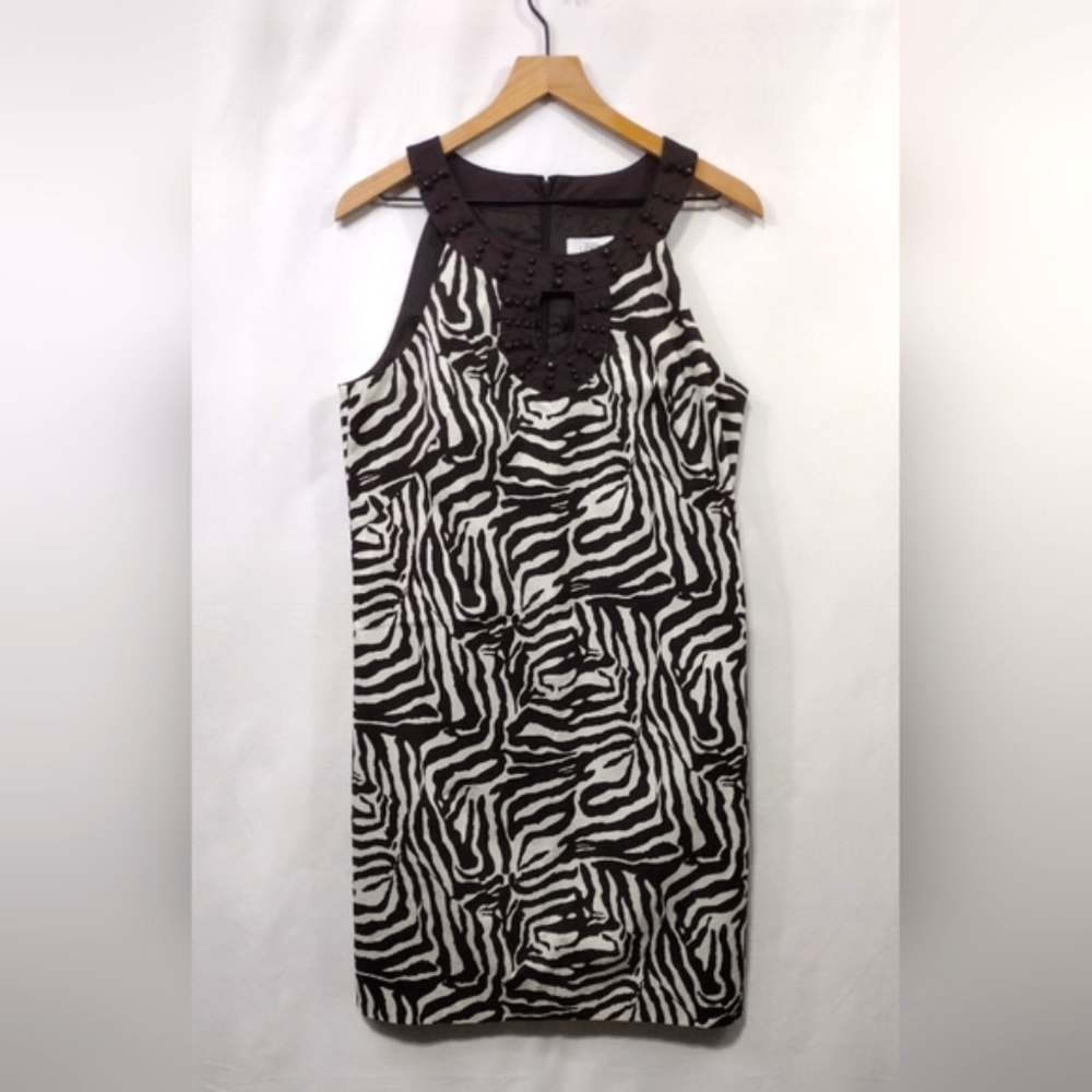 NWT Ann Taylor Loft Zebra Stipe Dress Women's 10 Black White Boho Retro 90s